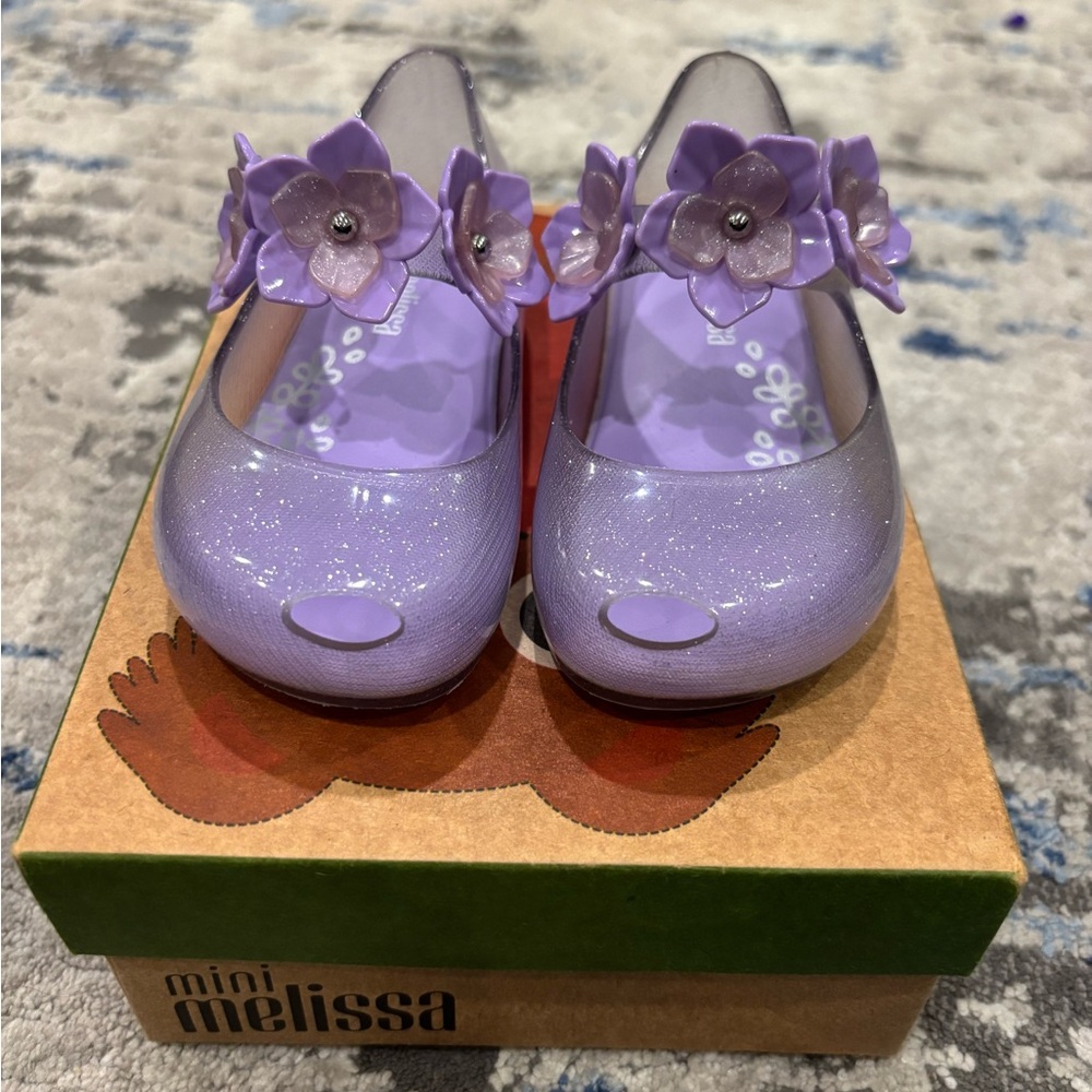 Mini Melissa Kids' Ultragirl Purple Flower Mary Janes